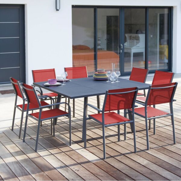 Salon de jardin Barcelona Proloisirs : 8 PERS. gris/rouge