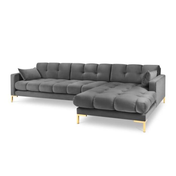 Micadoni Home - Canapé d'angle Droit MAMAIA - 5 places - Gris - 293x185x78 - Velours